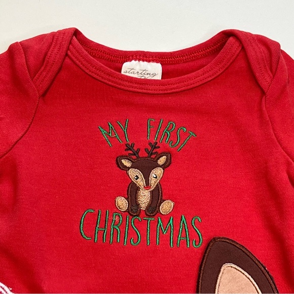 Starting Out 4PC Christmas Outfit, Red Romper, Reindeer Hat, Leggings, NB, NWT! - Picture 3 of 8